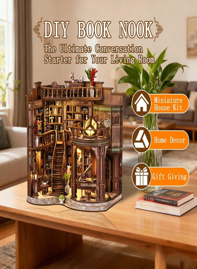 OZJAY Book Nook Kit - DIY Miniature House Kit for Bookshelf, Miniature Kit for Adults, Booknook Tiny House Decor 3D Wooden Puzzle, Craft Kits for Family Friends Birthday Christmas, Dreamy Book Hall - Image 2